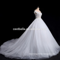 Beaded Appliqued cap sleeve White wedding dress bridal gown